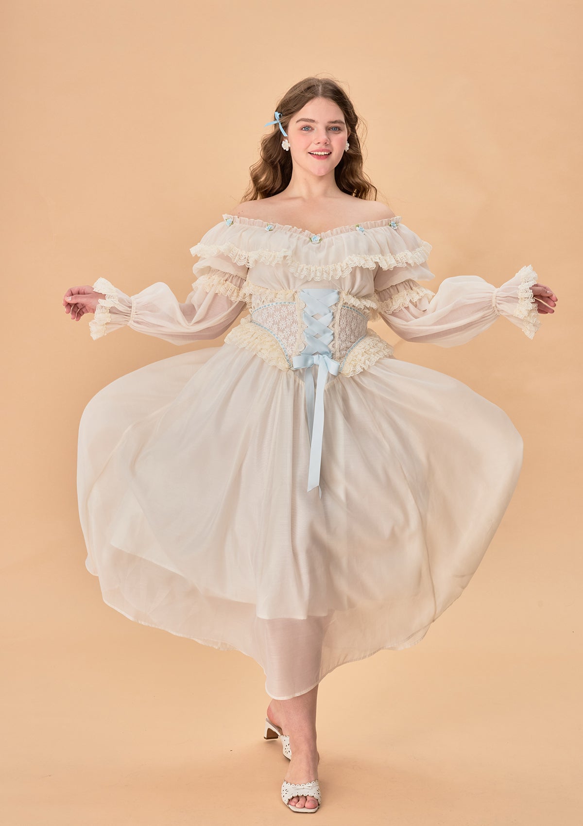 (US Exclusive)Curve & Plus Blue Hydrangea Corset Dress