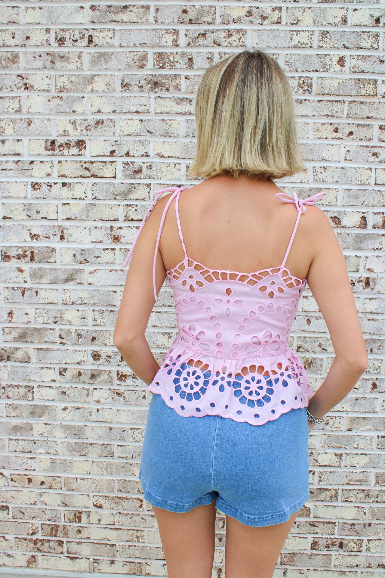 Eyelet Peplum Tie Tank Top