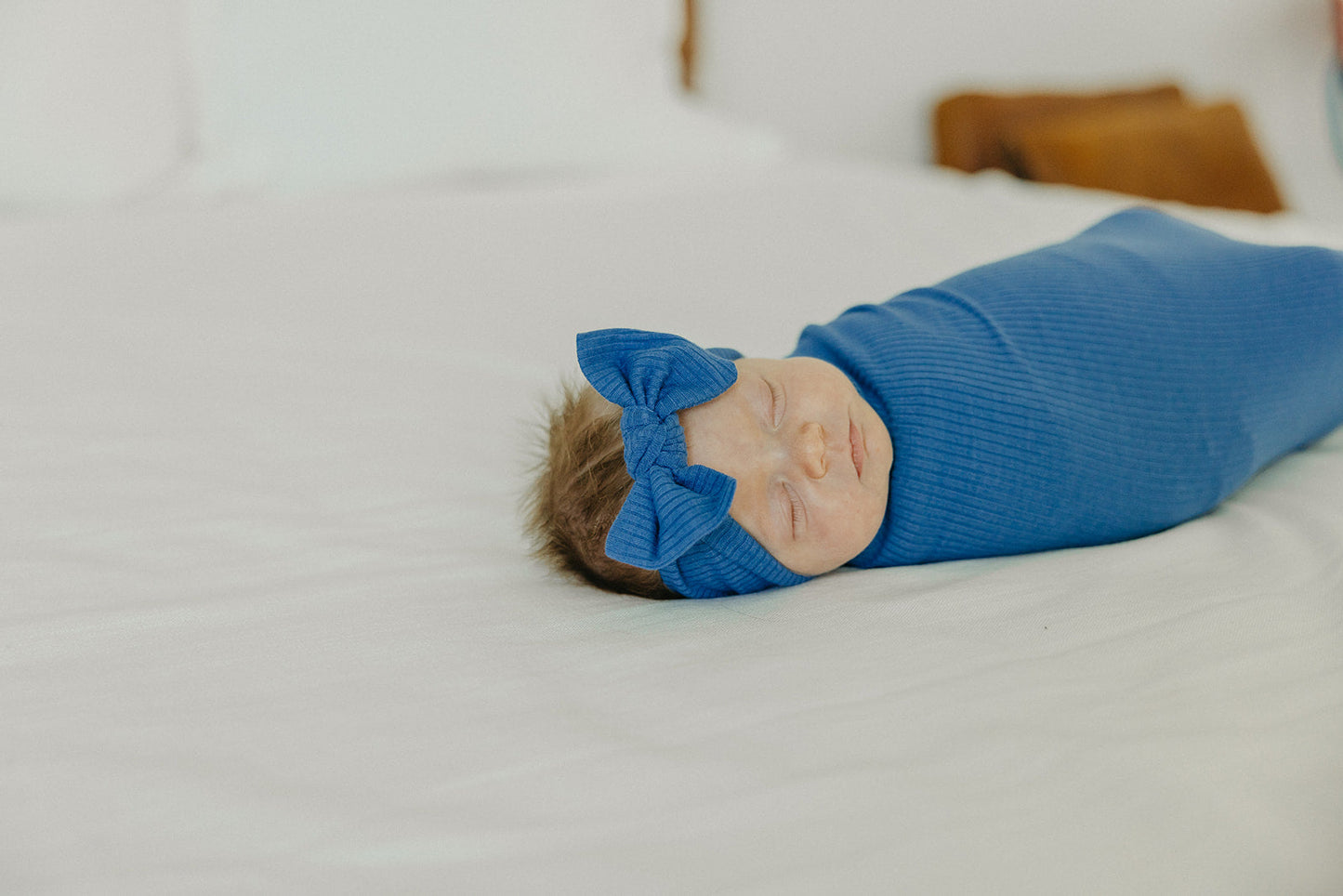 Rib Knit Headband Bow - Indigo