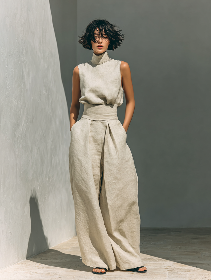 Set consisting of a sleeveless blouse and wide-leg pants