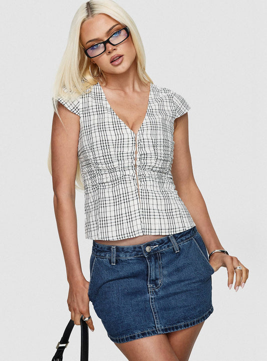 Annaleah Low Rise Denim Skort Mid Blue