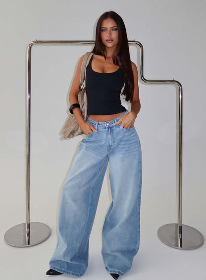 Naylor Mid Rise Wide Leg Jeans Light Blue Wash