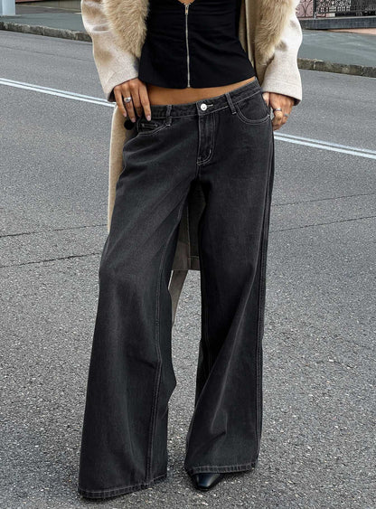 Ramos Low Rise Wide Leg Jeans Dark Grey Wash