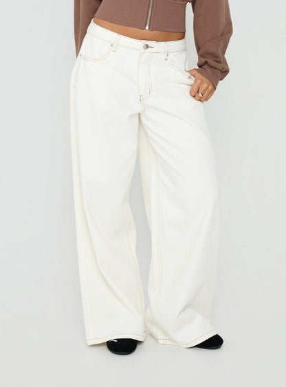 Naylor Mid Rise Wide Leg Jeans Cream Tall
