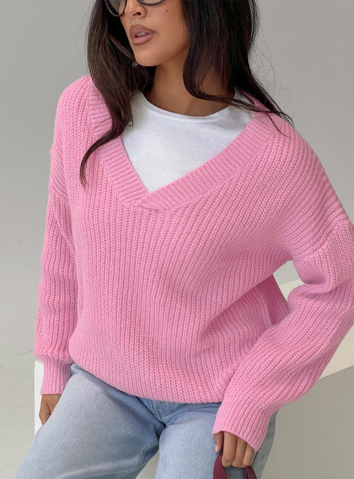 Zoea V Neck Knit Sweater Pink
