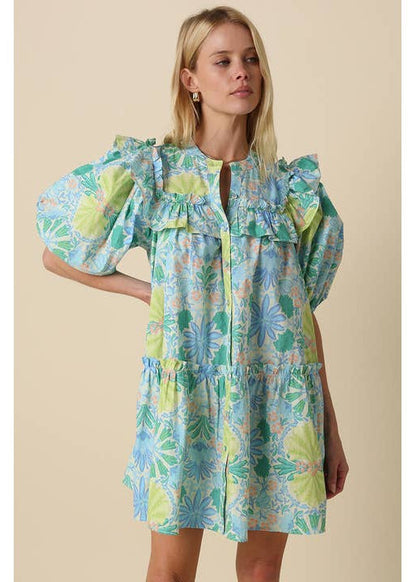 Lilah Floral Ruffle Shoulder Dress