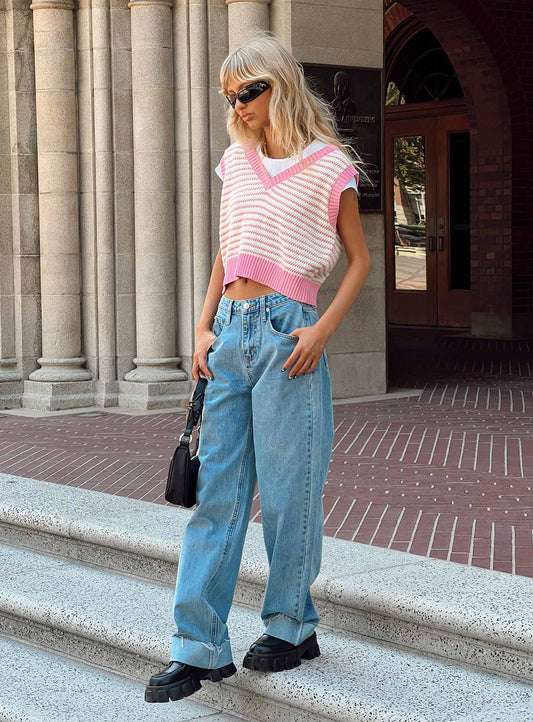 Ollie Mid Rise Straight Leg Jeans Mid Wash Denim
