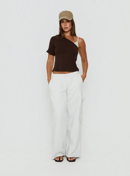 Lunea One Shoulder Contrast Top Brown / Cream