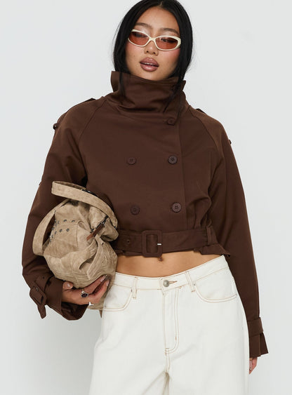 Blanc Cropped Trench Coat Chocolate