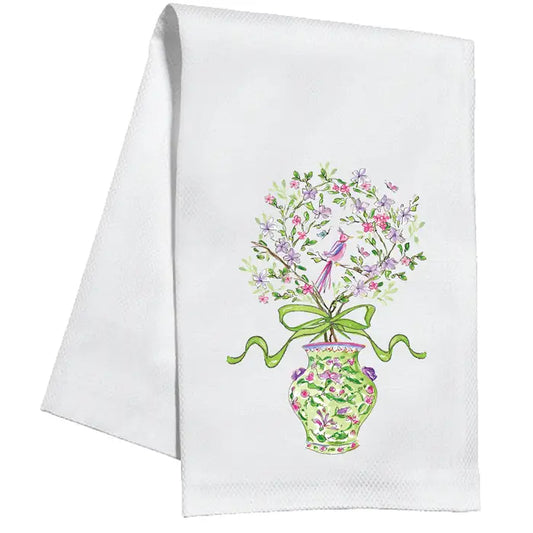 Handpainted Green Enchanted Garden Topiary Kitchen Towel