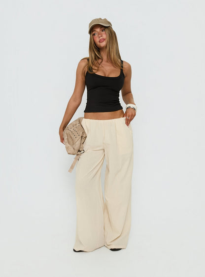 Lunea Concealed Waistband Pants Beige Stripe