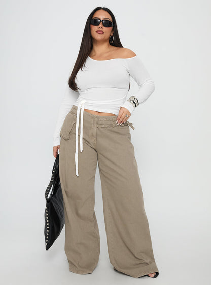 Paltrow Cargo Jeans Washed Brown Curve