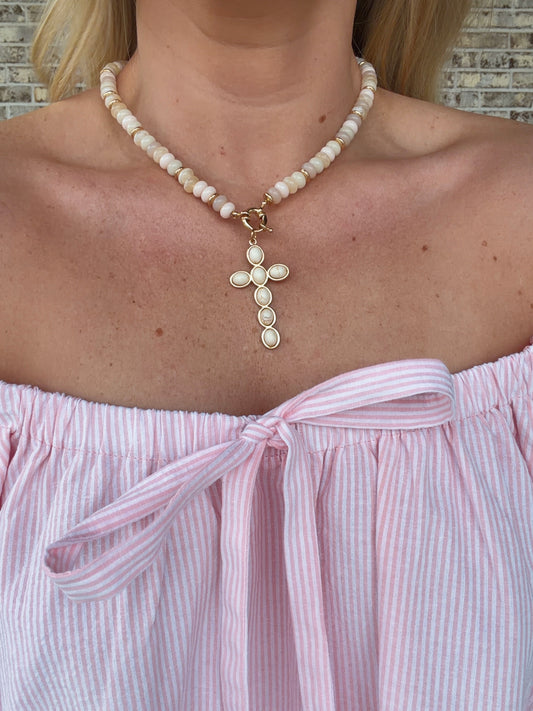 Grace Semi Precious Stone Cross Necklace