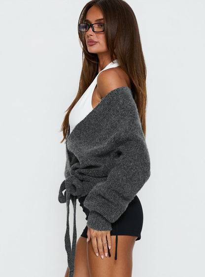 Daelan Wrap Knit Cardigan Charcoal