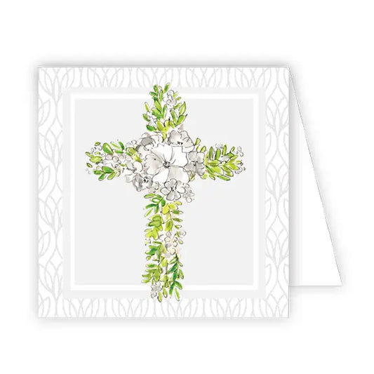 Handpainted White Floral Cross Enclosure Card
