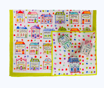 Double Sided Spice Village Tea Towel