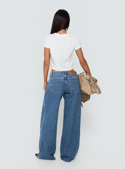 Ramos Low Rise Wide Leg Jeans Mid Blue Wash