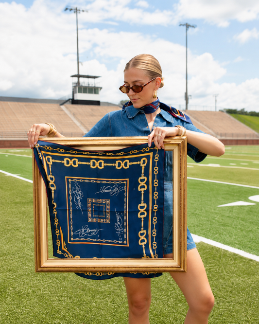 Gold and Navy Horsebit Silk Scarf