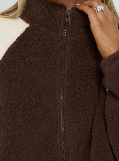 Fair Play Funnel Polar Fleece Zip Jacket Brown / Cream