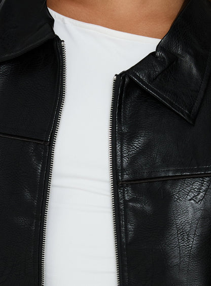 Goldsmith Faux Leather Bomber Jacket Black