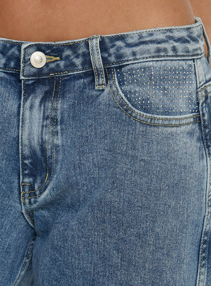 Ramos Diamante Low Rise Wide Leg Jeans Washed Mid Blue