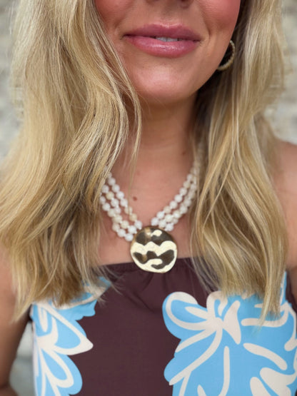 3 Layered Round & Marble Bead Necklace