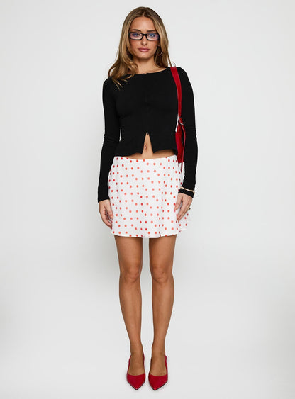 Dapple Bias Mini Skirt White / Red Polka