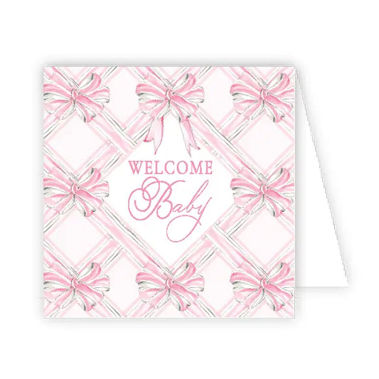 Handpainted Welcome Baby Pink Bows Enclosure Card