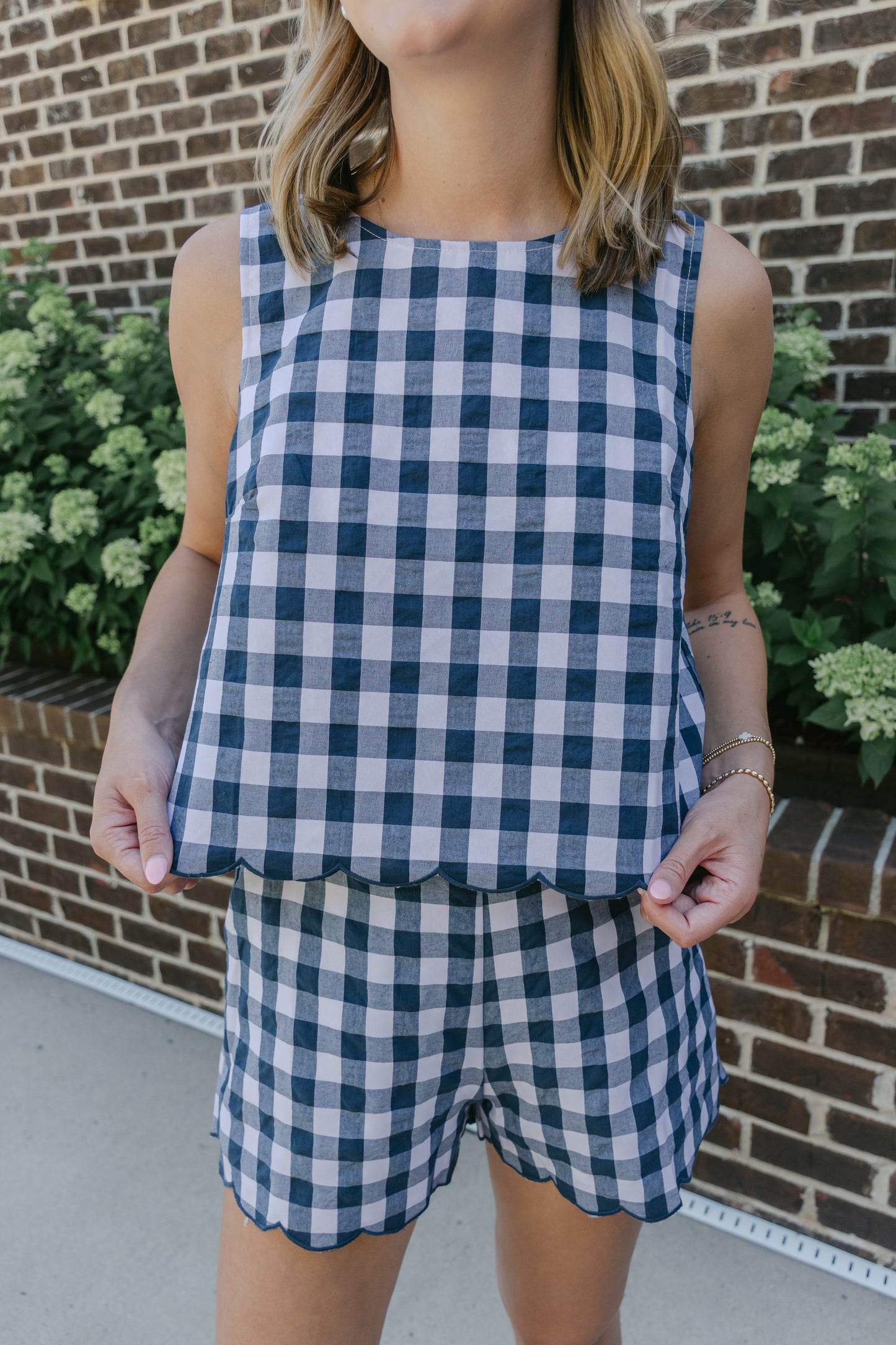 Liana Gingham Scalloped Top