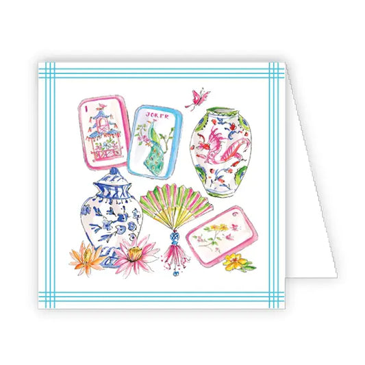 Mahjong Icons Pots Fan Tiles Flowers Enclosure Card