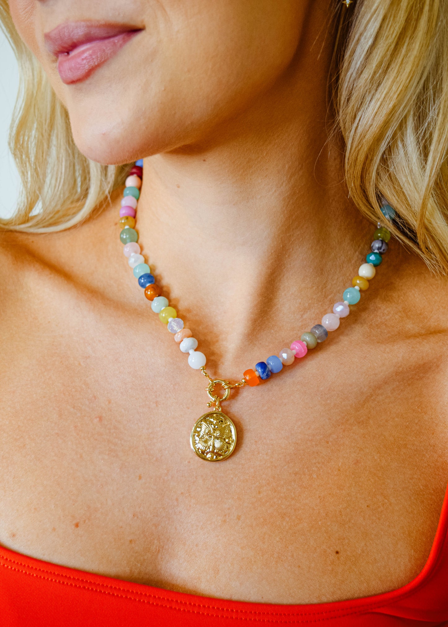 Butterfly Pendant Beaded Necklace