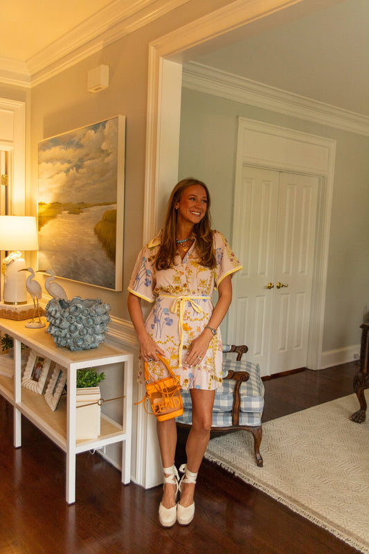 Aurora Floral Tape Trim Button Down Shirt Dress