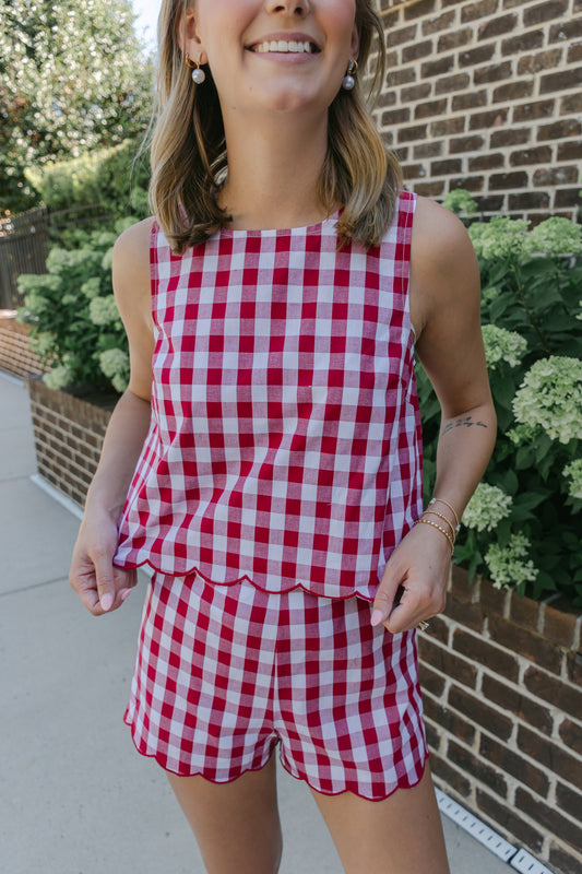 Liana Gingham Scalloped Top
