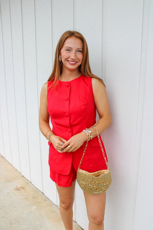 Helen Linen Vest Top And Shorts Set
