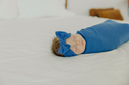 Rib Knit Headband Bow - Indigo