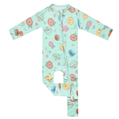Convertible Zip-Up Footie Pajama - Sesame Street Retro Floral