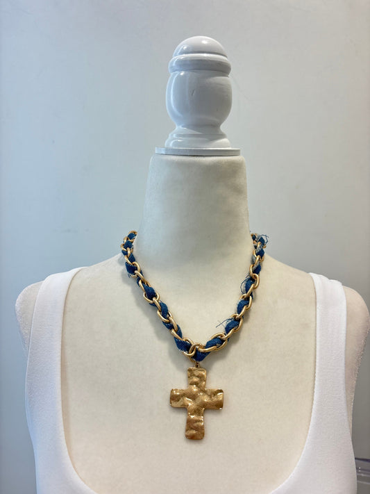 Hammered Cross Denim Necklace