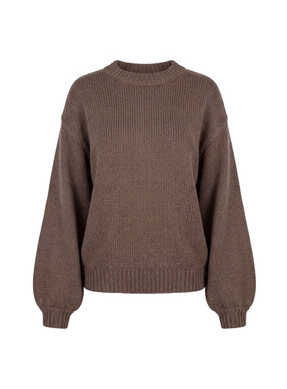 Harmony Balloon Sleeve Knit Sweater Dark Brown