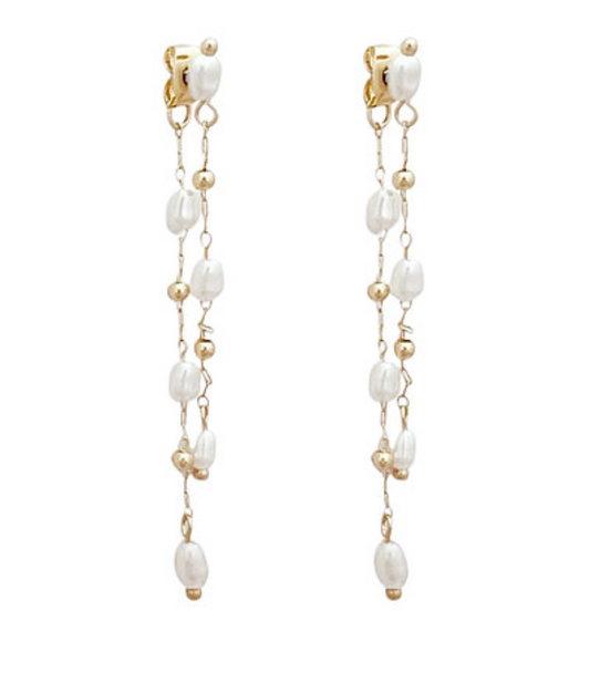 Linear Pearl Front & Back Earrings