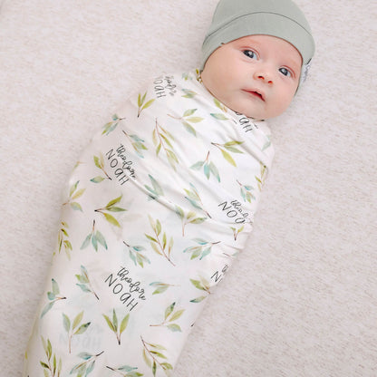 Personalized Baby Name Swaddle Blanket - Greenery