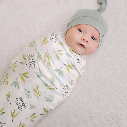 Personalized Baby Name Swaddle Blanket - Greenery
