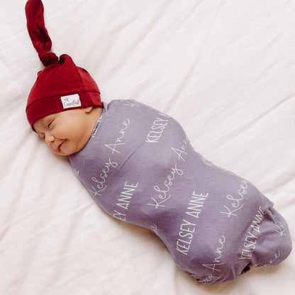Personalized Baby Name Swaddle Blanket - Plum