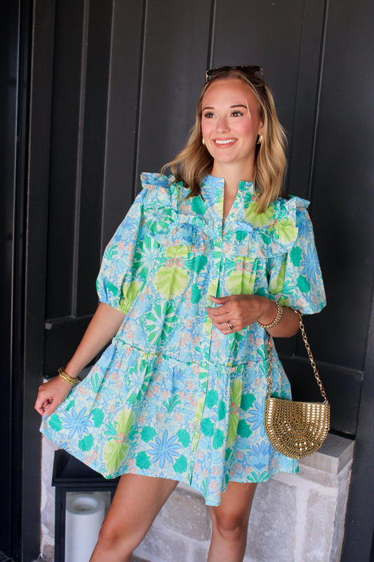 Lilah Floral Ruffle Shoulder Dress