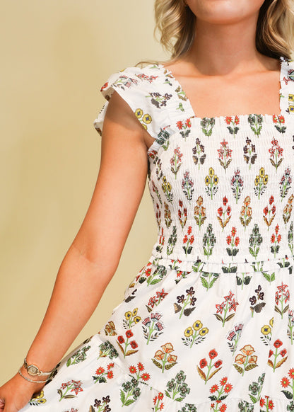 Flutter Sleeve Printed Midi Dress