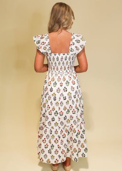 Flutter Sleeve Printed Midi Dress