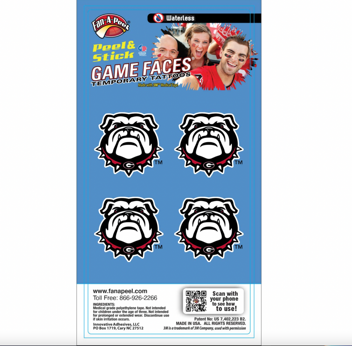 Georgia Gameday Temporary Face Tattoo