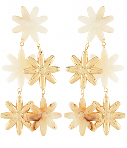 3 Flower Double Linear Drop Earrings