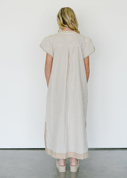 Elara Stripe Embroidered Midi Dress