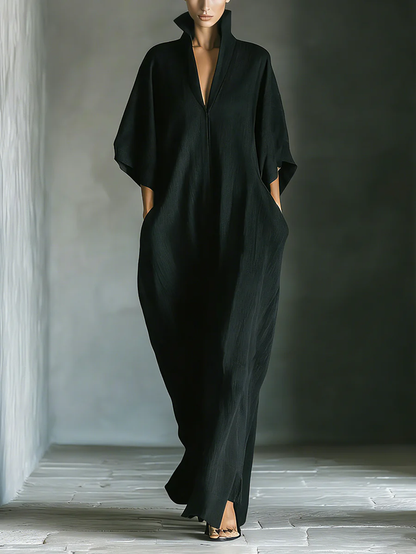 Alessandra • Oversized Minimalist Black Maxi Dress with Kimono Sleeves