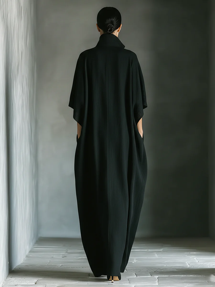 Alessandra • Oversized Minimalist Black Maxi Dress with Kimono Sleeves